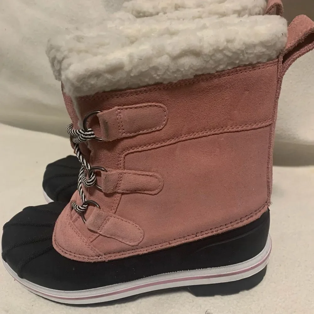 Cat And Jack Kids Easy On Winter Boots Youth Girl Sz 3 Pink Fur Lined Warm